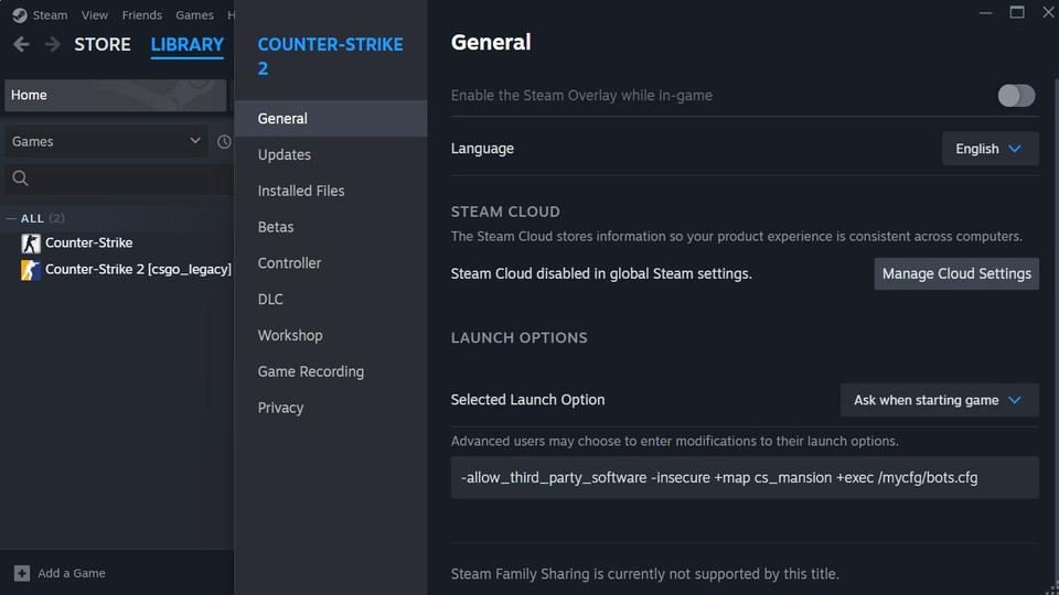 Steam — параметры запуска CS2