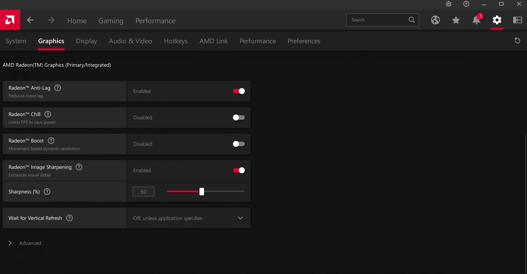 AMD Radeon Software настройки