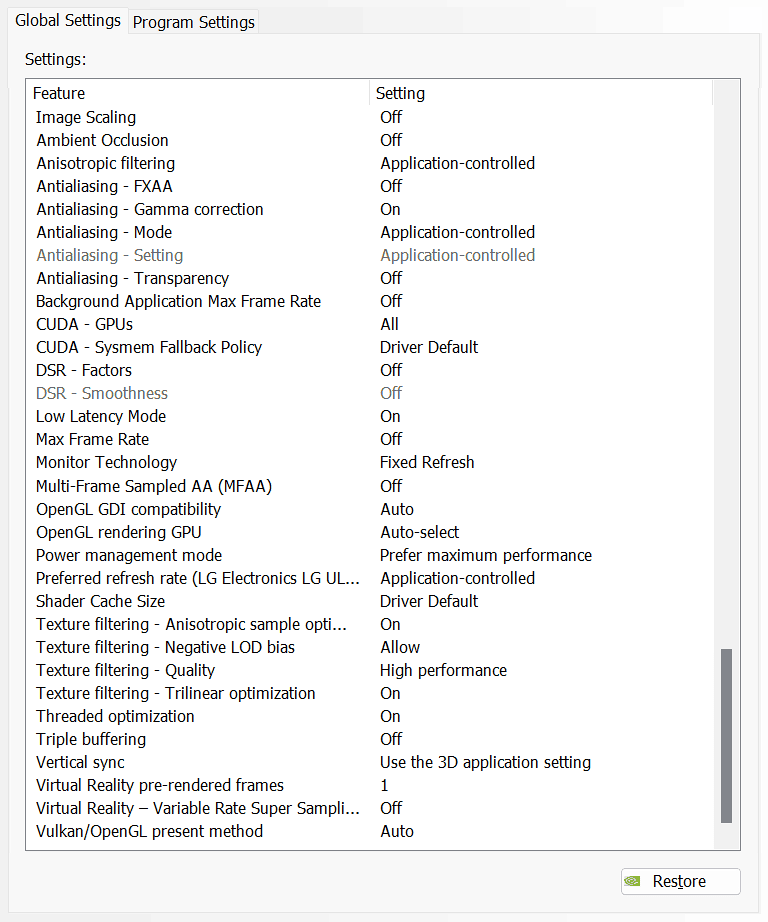 NVIDIA Control Panel Manage 3D Settings